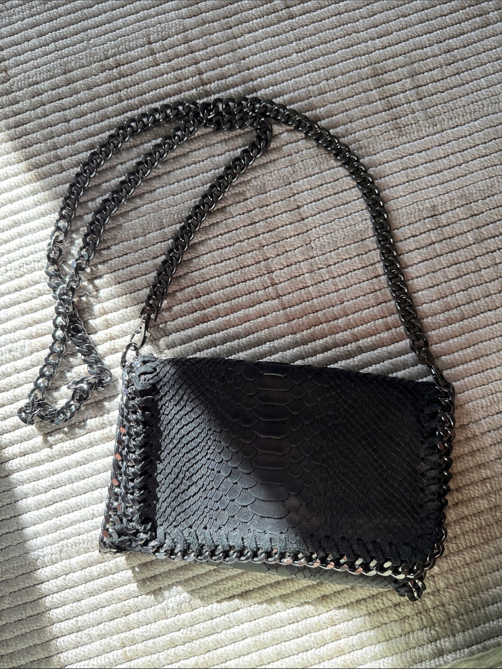 Black Faux-Snake Chain Shoulder Bag